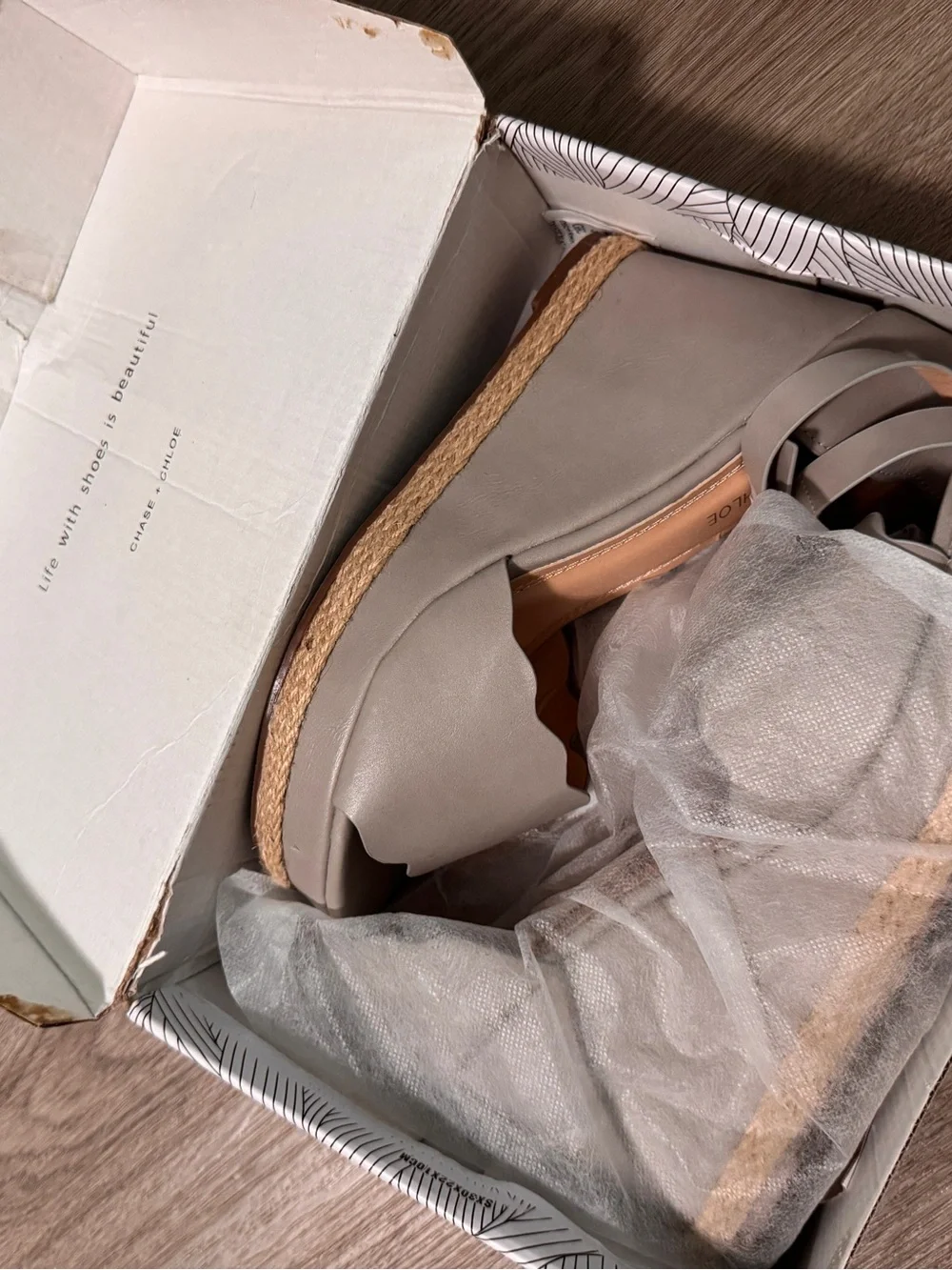 Chase + Chloe Raina Espadrille Wedge Shoes Scallop Gray Peep Toe Grey